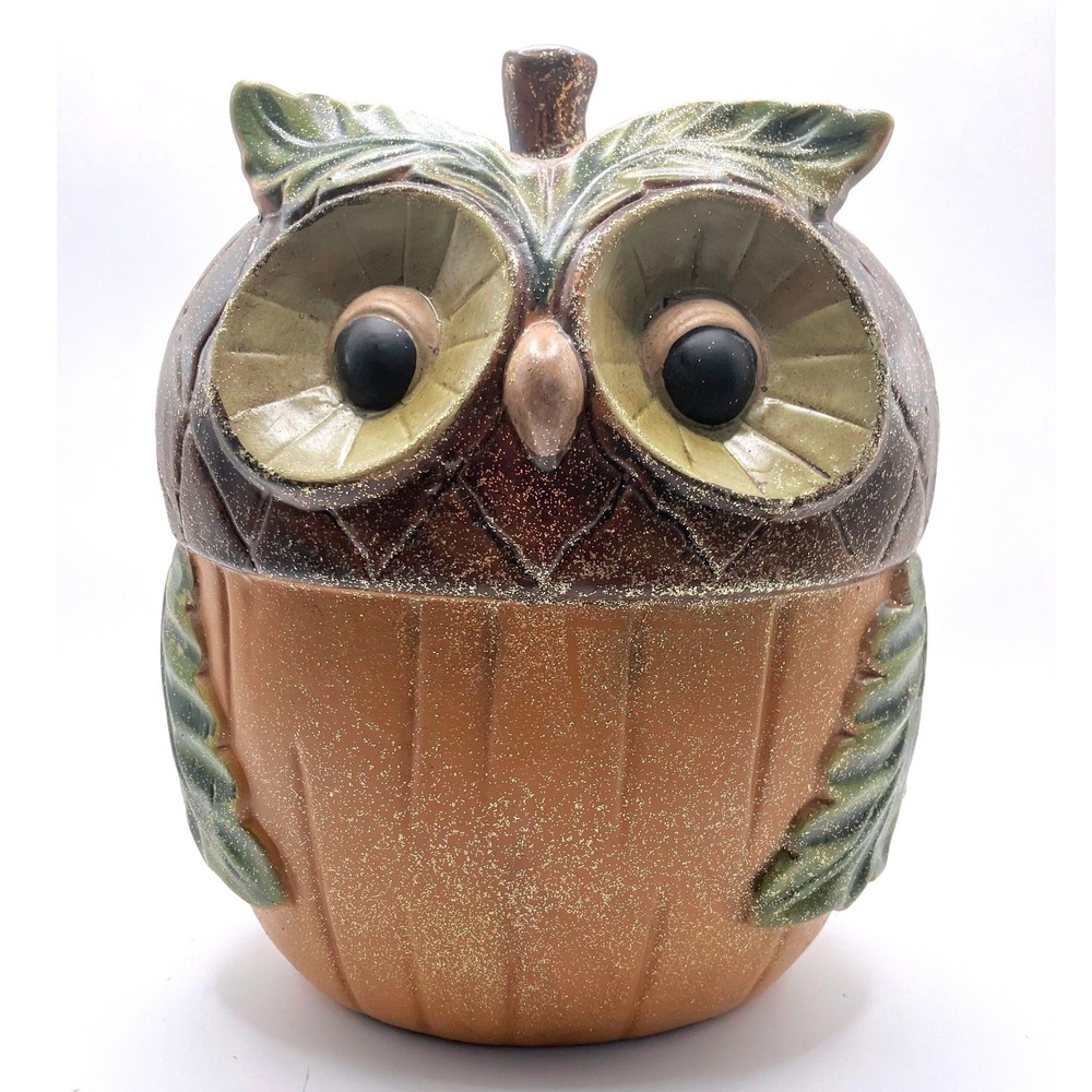 Pier 1 Owl Acorn Figurine 7.5in Brown Tan Glitter Fall Woodland Decor